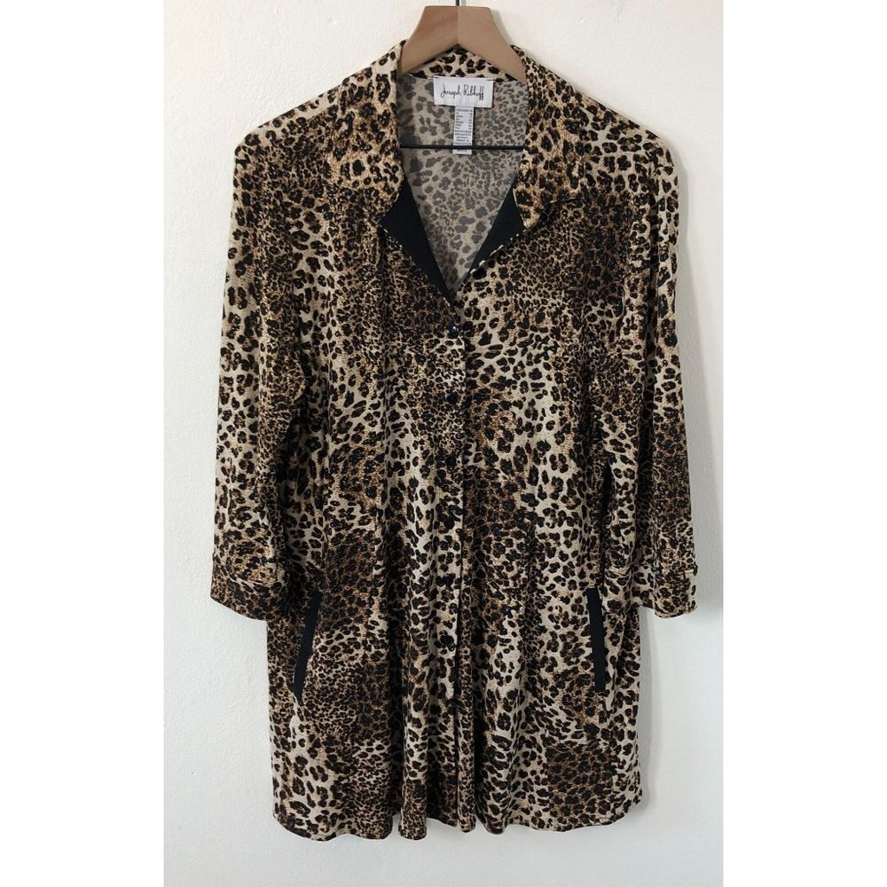Joseph Ribkoff Leopard Print Tunic Women 14 Flared Gold Metallic Shimmer
